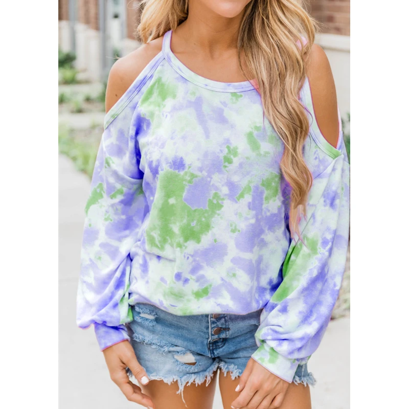 

Женская блузка с длинным рукавом, с принтом в виде галстука-красителя, круглый вырез, повседневный стиль, свободные рубашки, женские осенние...