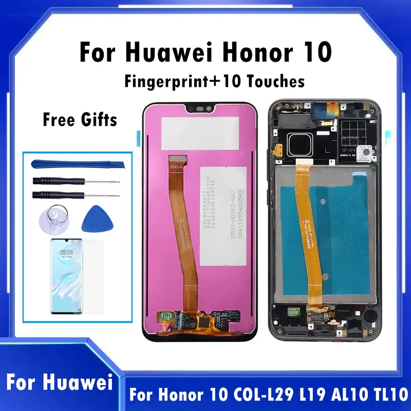 

5.84" LCD With FingerPrint For Huawei Honor 10 COL-L29 L19 AL10 TL10 Touch Screen Digitizer Assembly Replacement With Frame