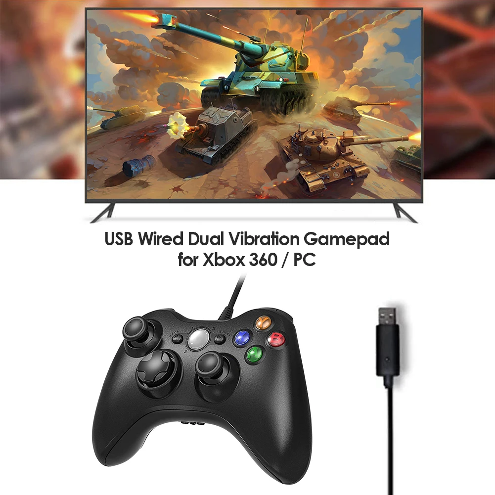 USB Wired Gamepad Dual Vibration Controller for Xbox 360 PC Game Console 14 Buttons Portable Joystick | Электроника