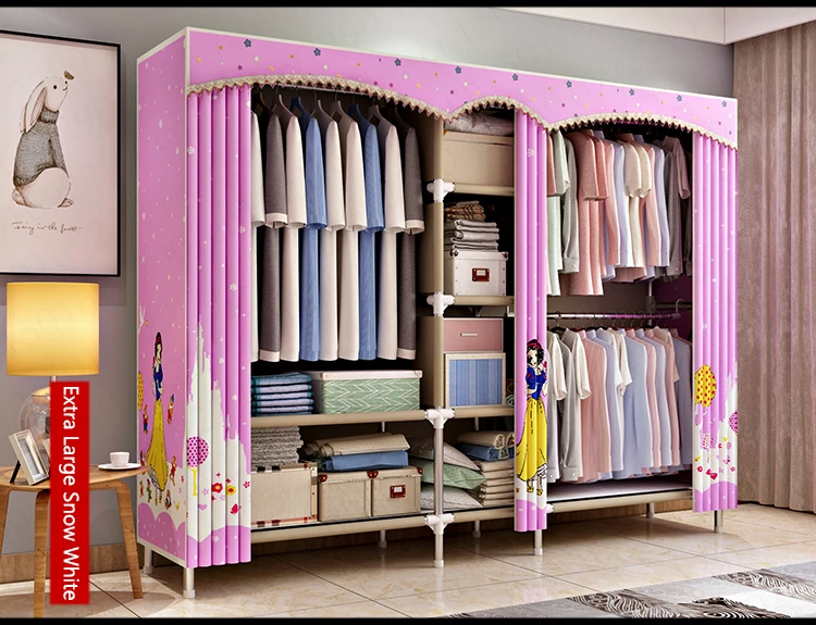 Cloth Wardrobe Steel Pipe Thicken Reinforced Double Cloth Simple Steel Frame Assembly Oxford Locker Hanging Wardrobe