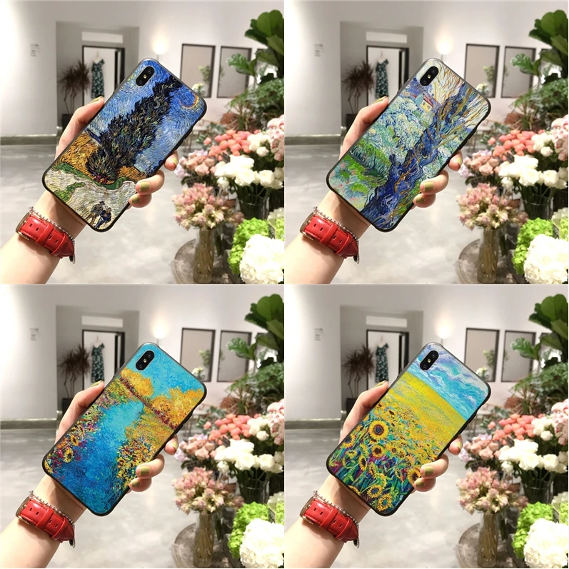 Ван Гог Картина маслом ТПУ мягкий силиконовый черный чехол для телефона iPhone 11 pro XS