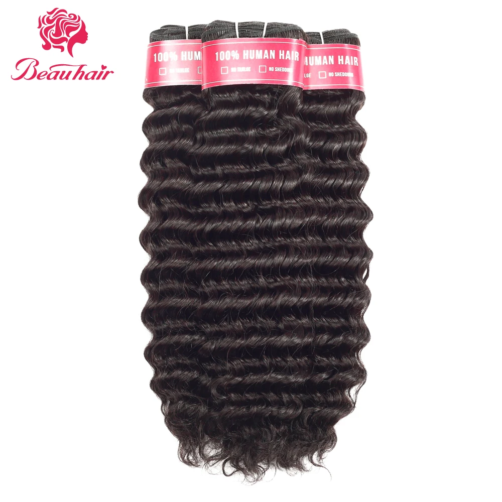 BEAU HAIR Mongolian Hair Weave Bundles Deep Wave 100% Human 8 to 28 Inch Curly Double Weft Deal 1PC Can Buy | Шиньоны и парики