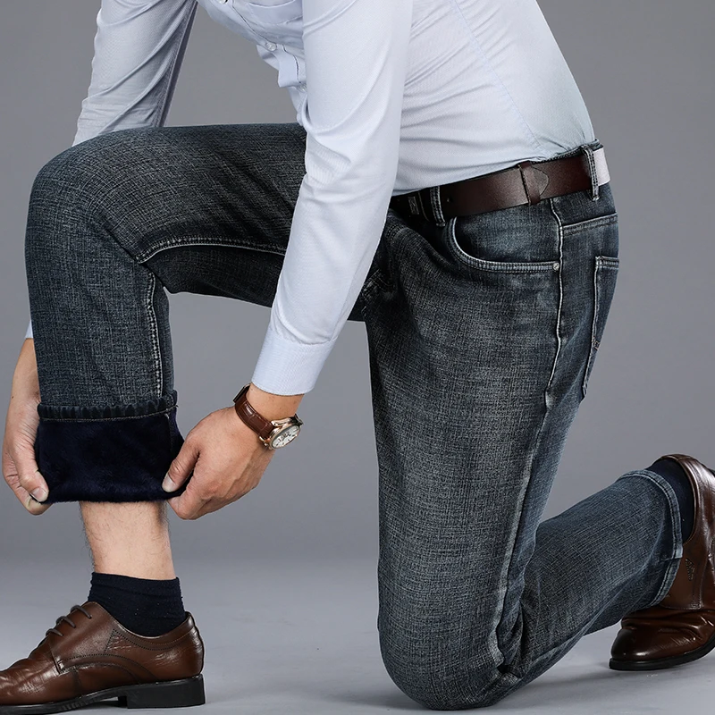 2020 Зимние новые мужские брендовые плотные джинсы модные облегающие джинсовые