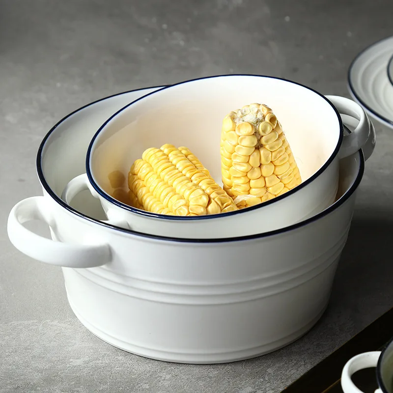 Синяя и Скандинавская стильная простая керамическая двойная миска для салата