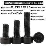 1pc m12 grade 12 9 screws fine pitch thread alloy steel hexagon socket knurled cap head bolts din912 thread length16mm100mm