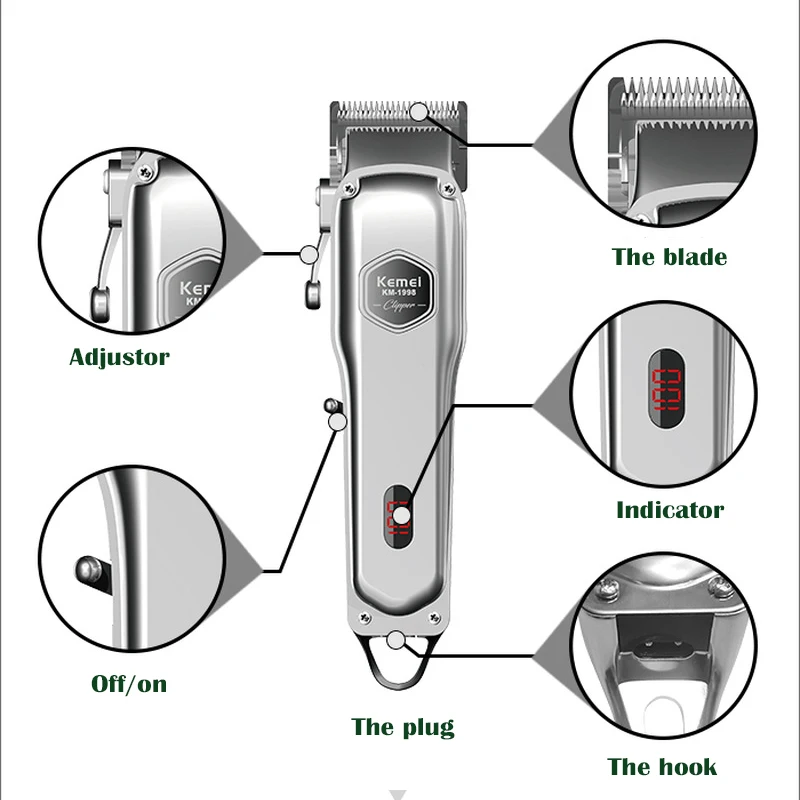 Профессиональная машинка для стрижки волос Kemei KM-1998 перезаряжаемый триммер