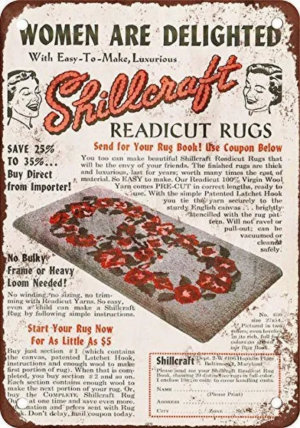 

Shilleraft Readicut Rugs Retro tin sign nostalgic ornament metal poster garage art deco bar cafe shop