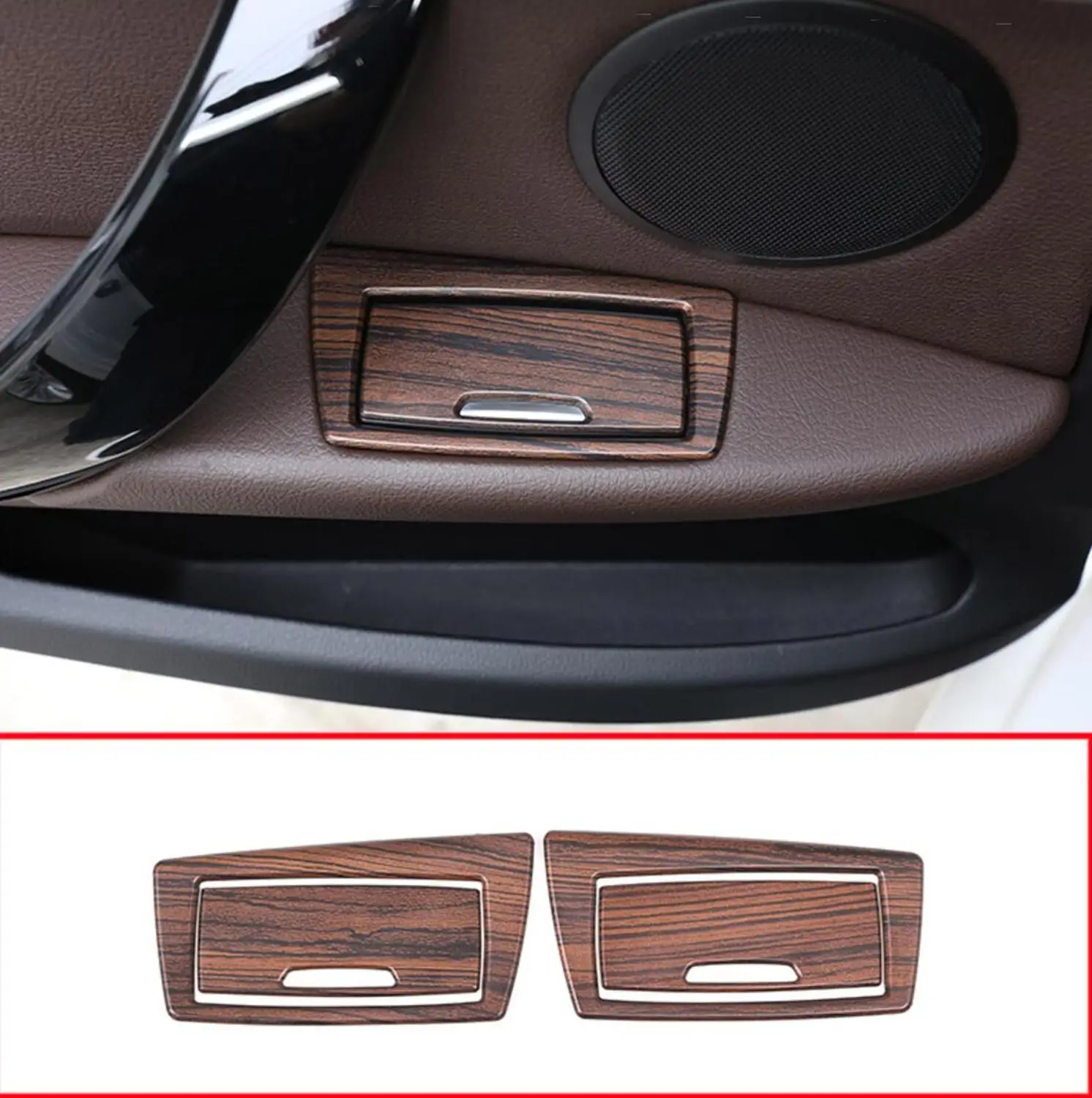 

car accessories Pine Wood Grain ABS Chrome Rear Door Ashtray Decorative Frame Trim For BMW X1 F48 2016-2019 Car Accessories4