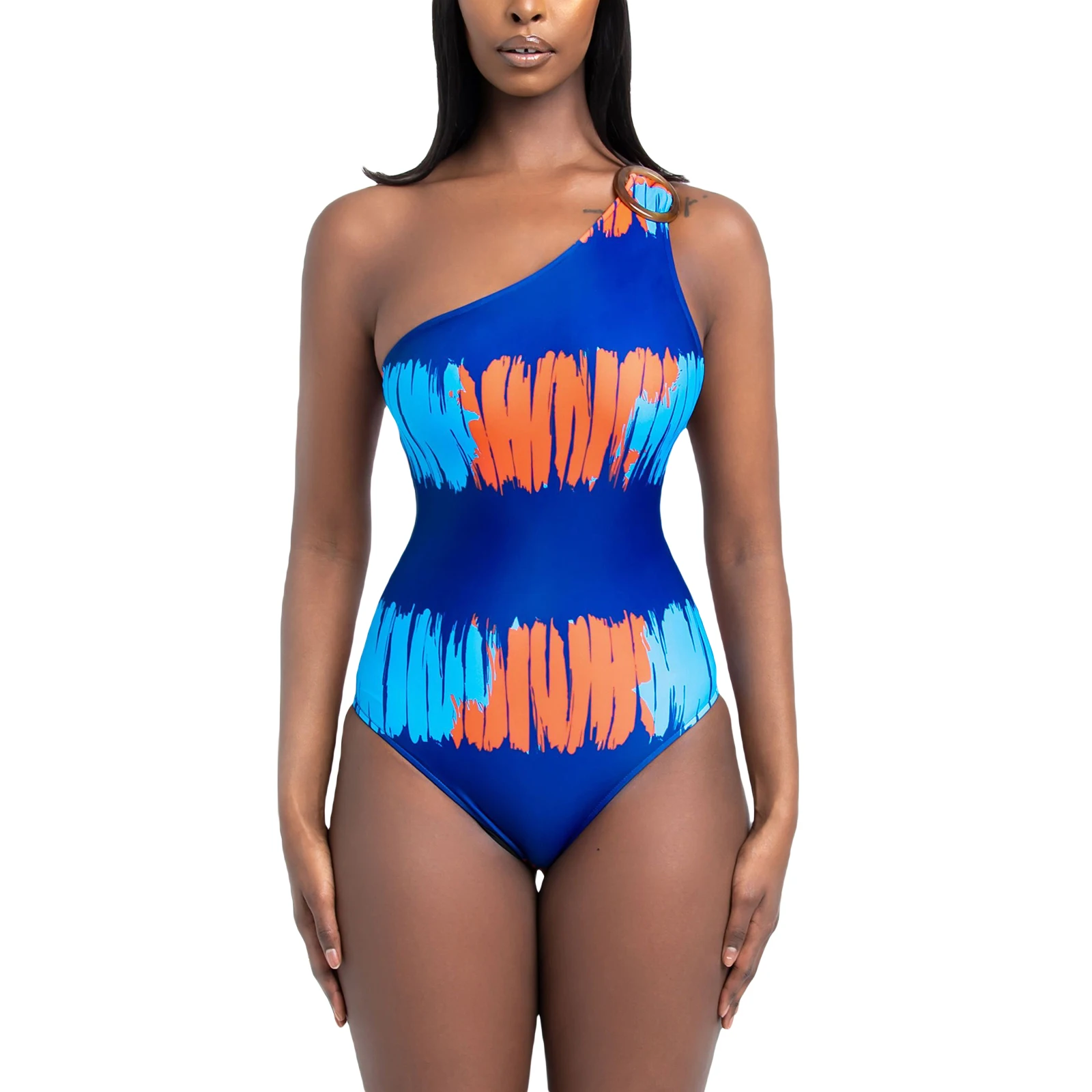 

Women Digital Print One-piece Swimsuit, Off-shoulder Low-cut Backless Swimwear for Summer