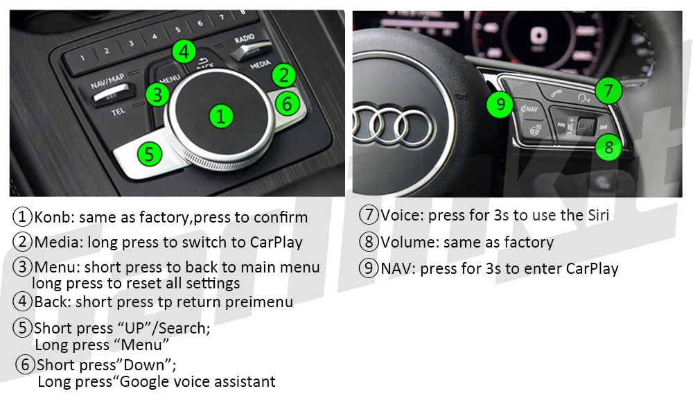 Carlinkit беспроводной CarPlay Android Авто декодер для Audi A8 MMI 2013- экран обратного изображения комплект модернизации