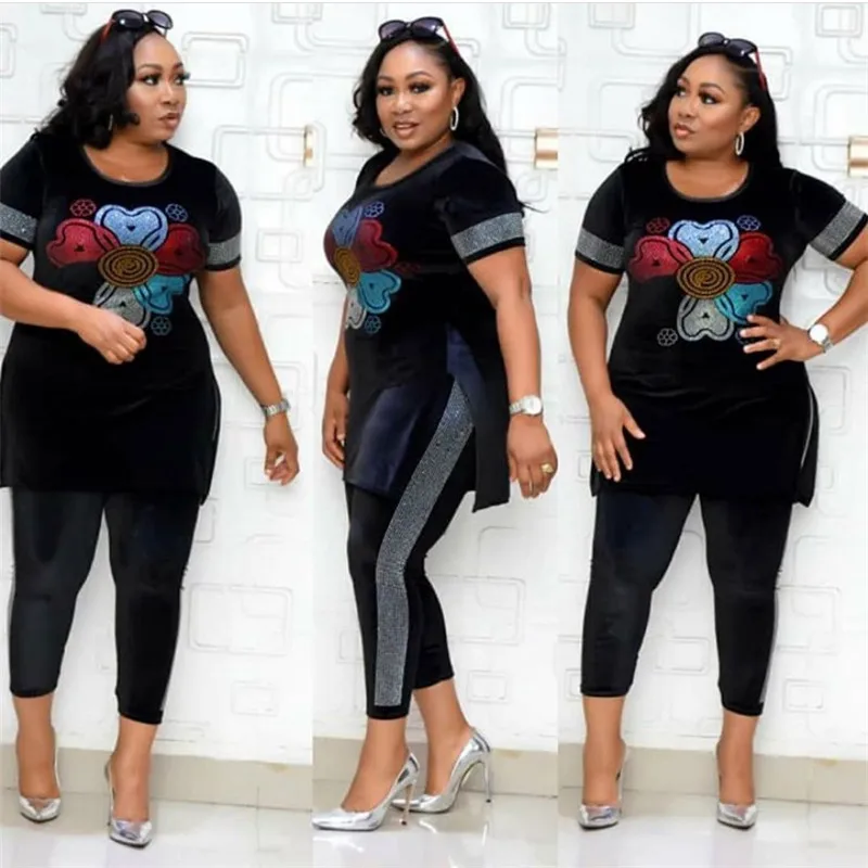 

HOUSEOFSD Fashion African American Lady Casual Suit Plus Size Two Piece Set Winter Autumn Velvet Tracksuits For Women