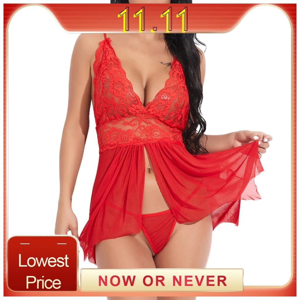 Сексуальное женское белье кружевное Ночное платье с v образным вырезом женские