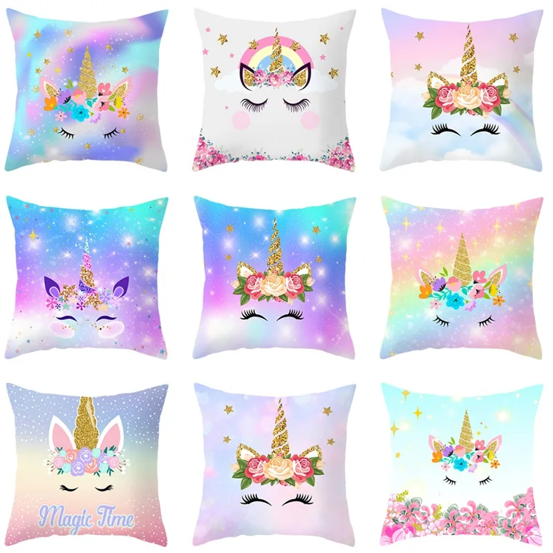 

Cute Cartoon Unicorn Throw Pillow Case Soft Square Cushion Cover for Car Sofa Decorative Pillowcase Home Bedroom Pillow Covers
