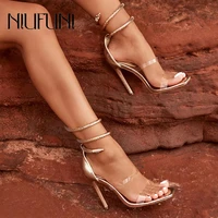 summer metal snake ankle wrap square toe stiletto gladiator womens sandals high heels sexy pvc transparent open toe women shoes