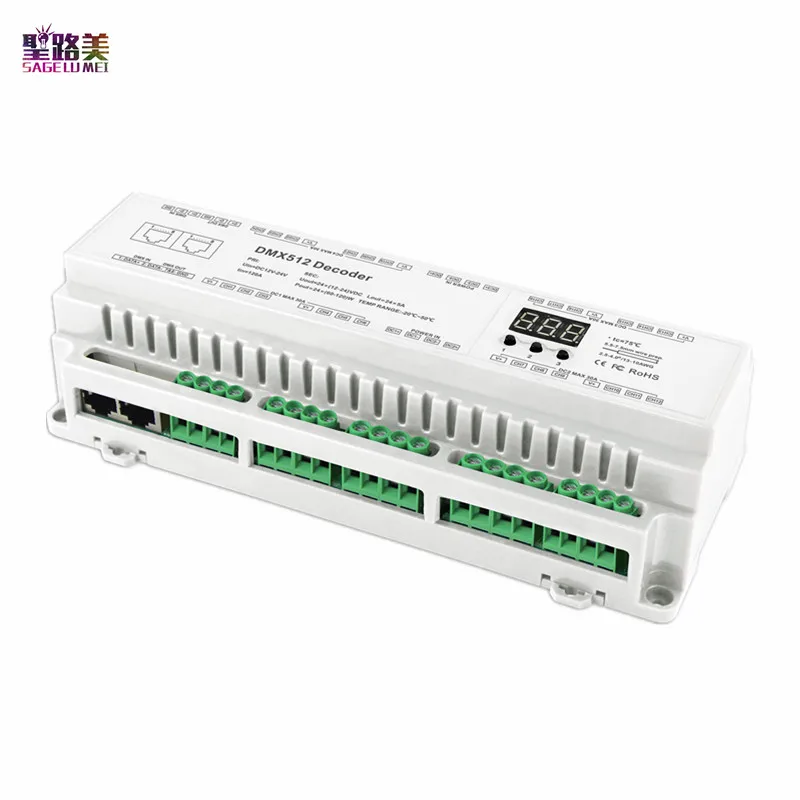 BC 624 DIN DC12V DC24V Rail PWM 24CH DMX512 светодиодный декодер постоянного напряжения 1440 Вт (12