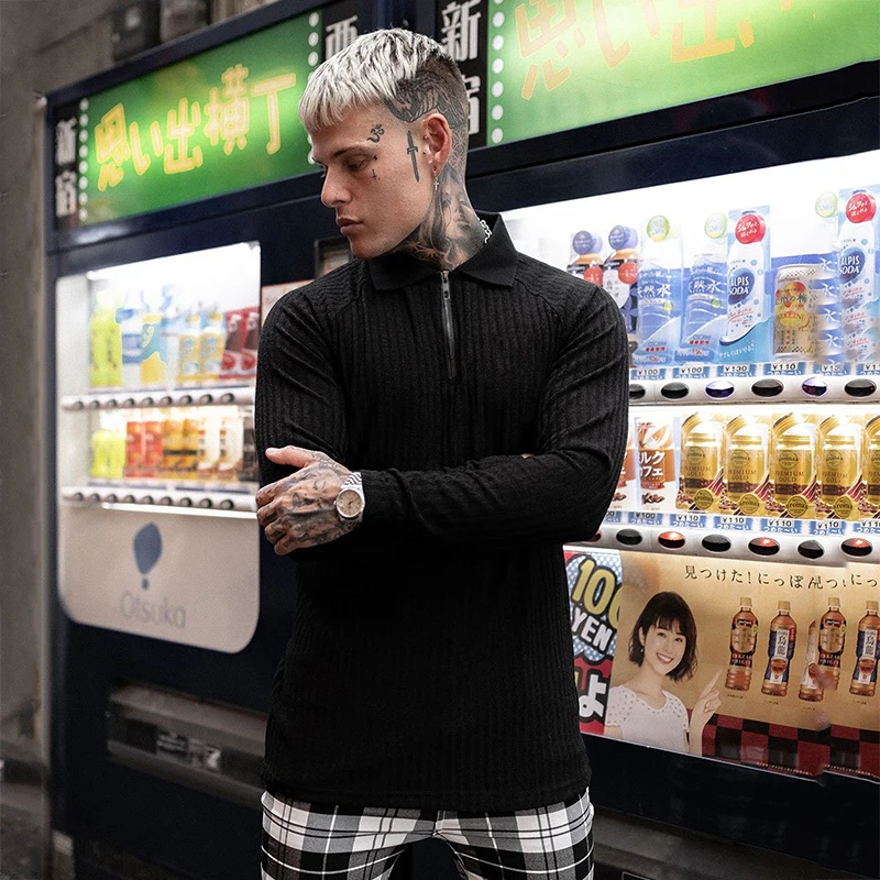 Трикотажная рубашка поло из Для мужчин Бодибилдинг Фитнес футболки свитер с