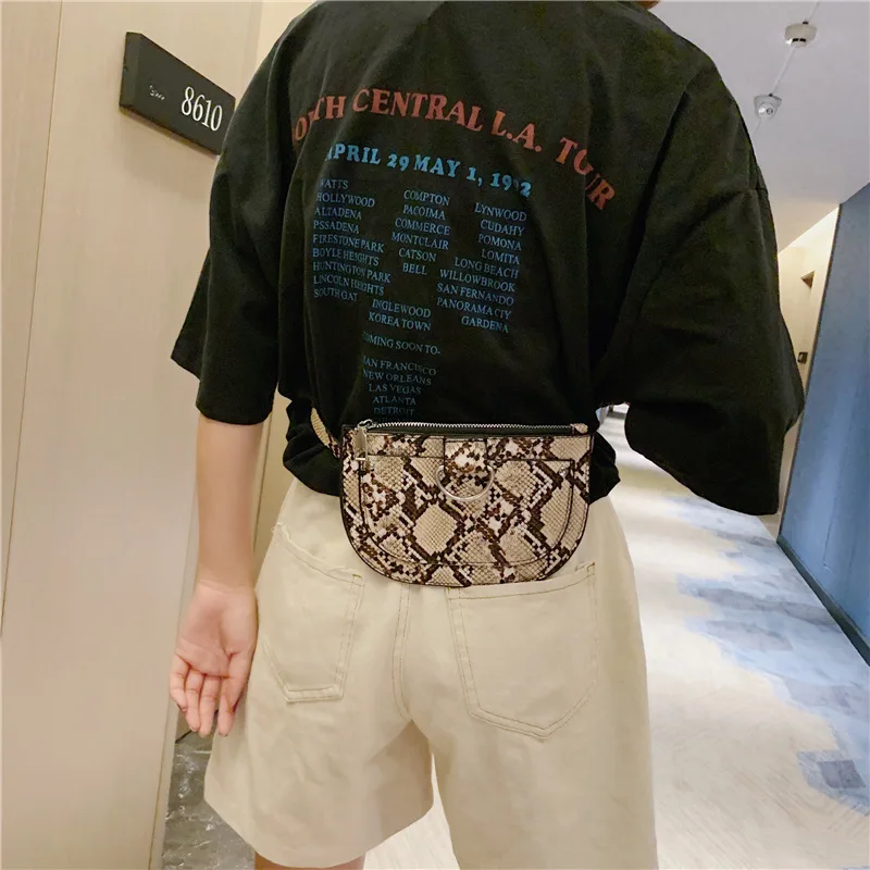 Женская поясная сумка с змеиным узором из искусственной кожи модная женская