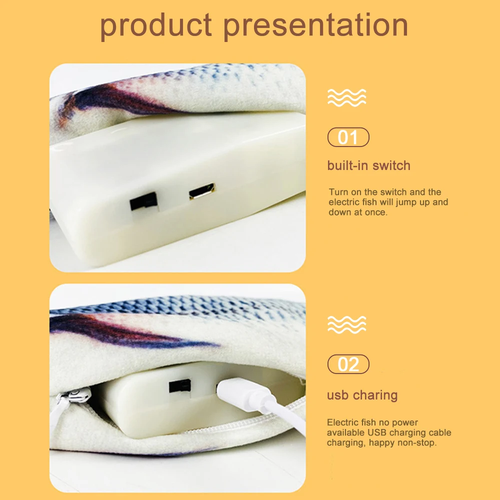 

1pcs Electronic Pet Cat Toy Electric USB Charging Simulation Fish Toys for Dog Cat Chewing Playing Beating Pet Supplies