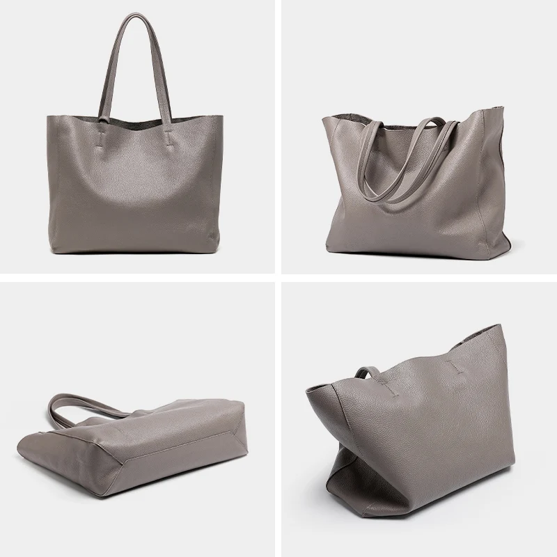 Сумка тоут женская из натуральной воловьей кожи черная/серая/коричневая|Сумки с