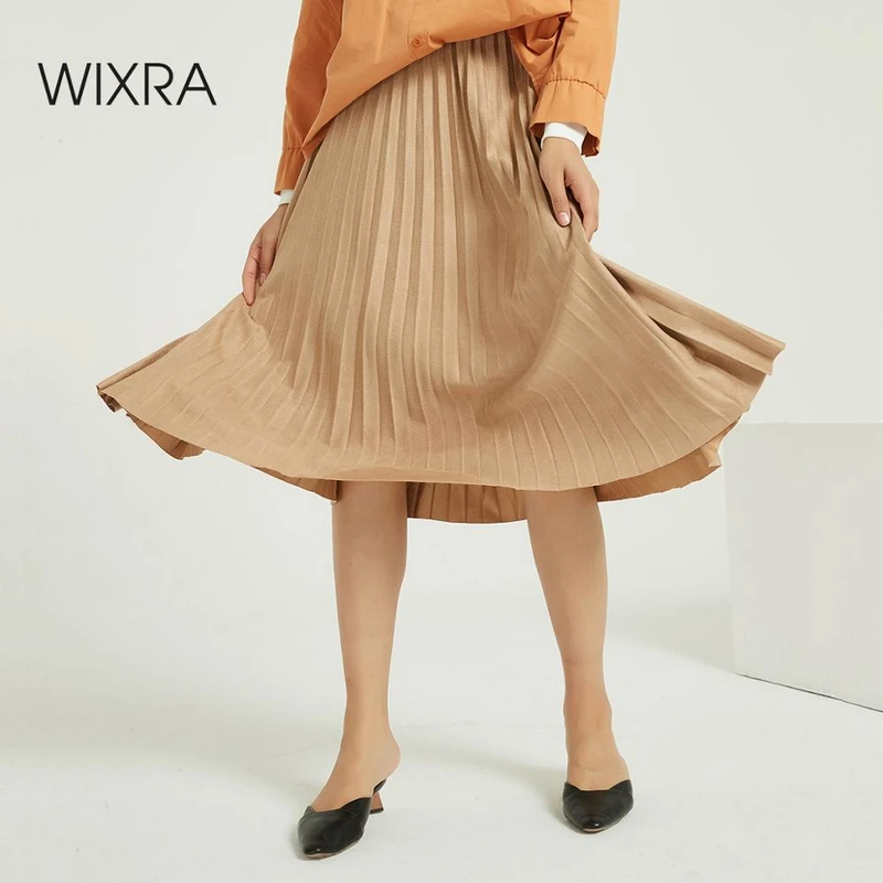 Женская замшевая юбка Wixra длинная Плиссированная винтажная средней длины