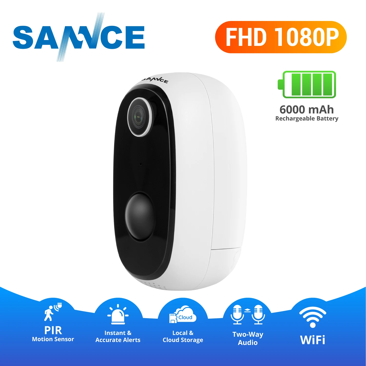 IP-камера SANNCE FHD 1080P Беспроводная с аккумулятором мА | Безопасность и защита