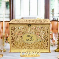 ourwarm glittery gold wedding card box with lock wood gift card box wedding reception baby shower birthday party decorations