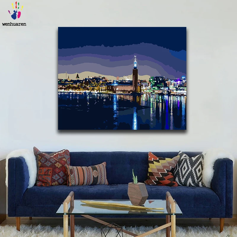 Краска по номерам художественная живопись Ночной пейзаж Красивая Тихая ручная