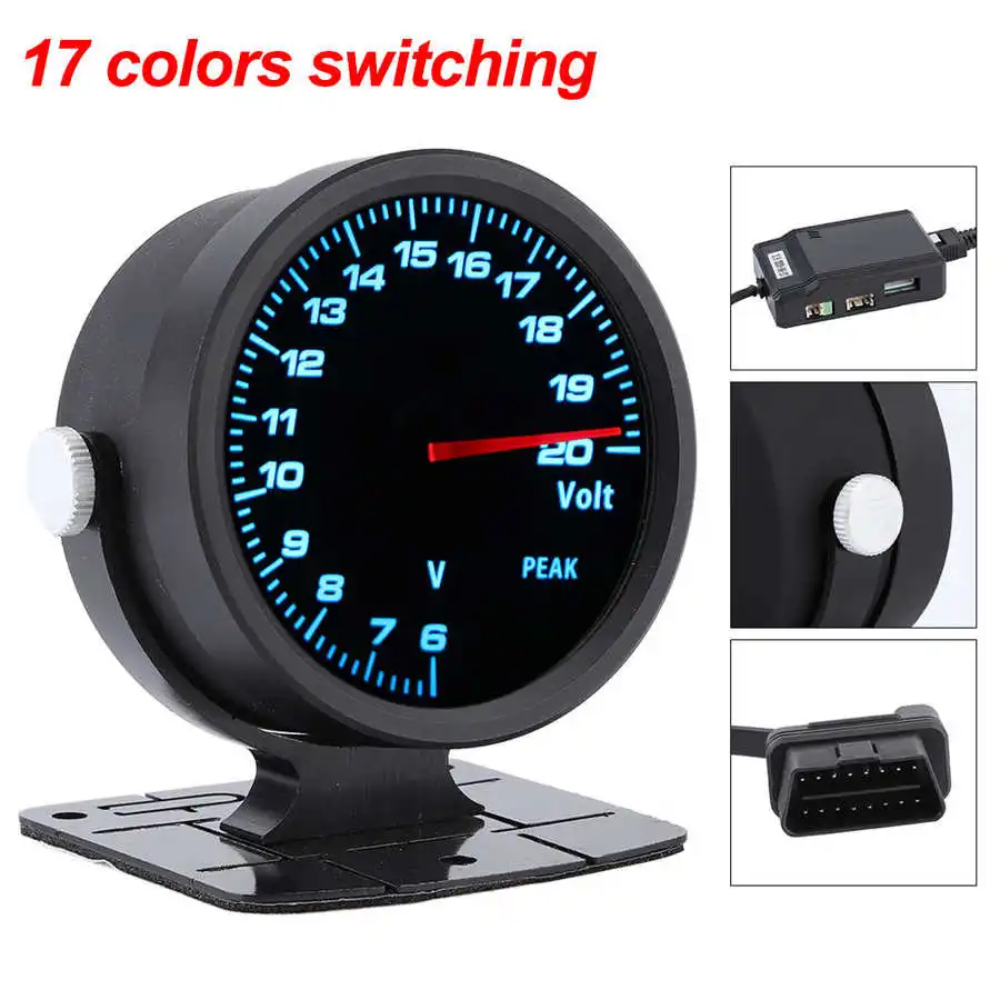 Тонированный вольтметр CAMMUS 60 мм/дюйма 17 цветов OBD2 гоночный измеритель напряжения