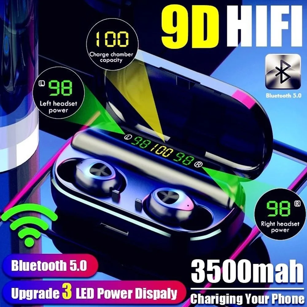 F10 мини невидимые наушники TWS Bass Sport HiFi Music 3 светодиодный цифровой дисплей Bluetooth 5 0