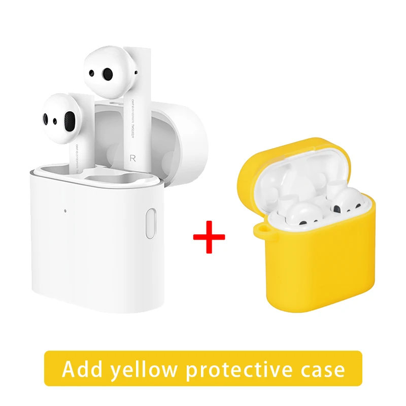 Оригинальные беспроводные наушники Xiaomi Air 2 TWS Bluetooth 2 LHDC HD 14,2 мм с двойным микрофоном ENC автоматическая пауза управление нажатием Airdots Pro 2 - Цвет: Add yellow case