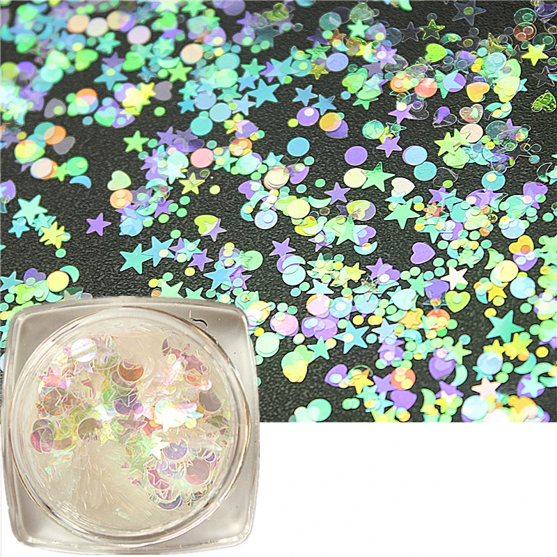 

1 Box Nail Art Glitter Mix Star Heart Moon Round Point Acrylic Glitter Mixes Nail Sequins Colorful Glitter Nail Art Decorations