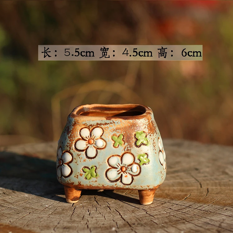 02- Korean Simple Fleshy Flower Pot Ceramic Hand-painted Fresh Thumb Pot Coarse Pottery Permeable Pot Peach Egg Flesh Flower - Цвет: 02-