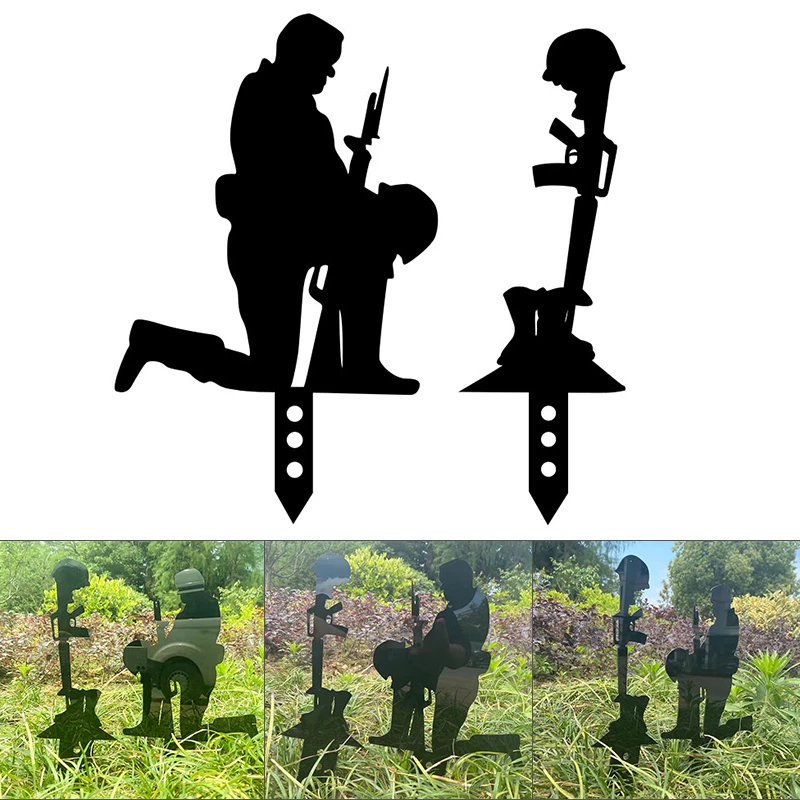 

New Garden Decoration Stake Metal Fallen Soldier Silhouette Outdoor Decor Plug-in Kneeling Character Courtyard Sign Statue