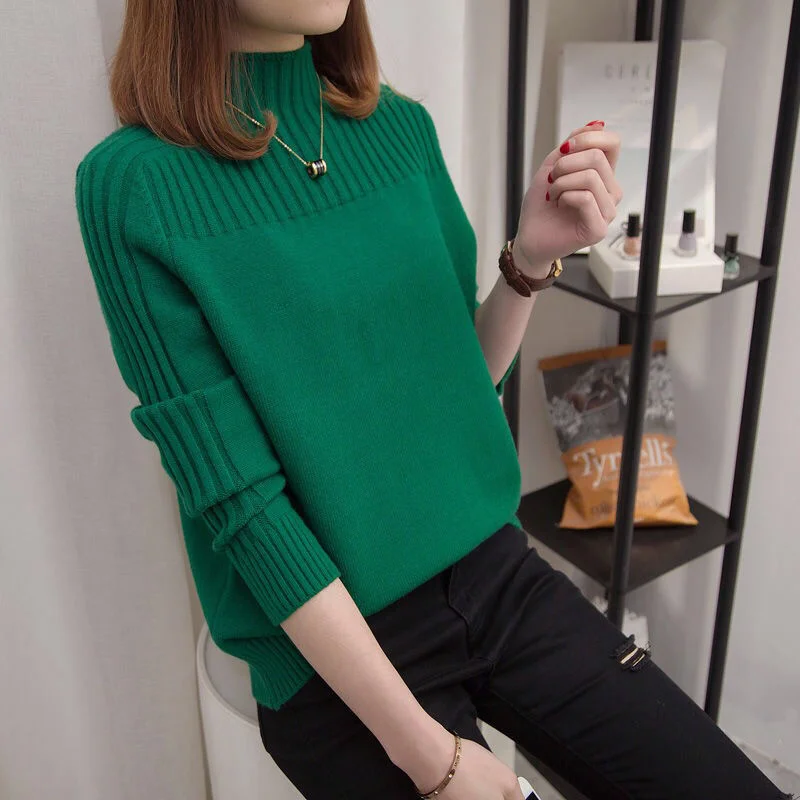 

Sueter Mujer 2021 Sweater Women Autumn Winter Half High Collar Neck Fashion New Warm Thicken Western Style Harajuku Retro