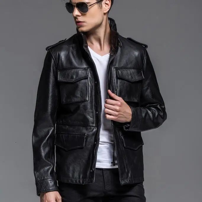 

Genuine Leather Jacket For Men Real Sheep Goat Skin Brand Black Slim Vintage Retro Male Motorcycle Biker Mens Coat Autumn Winter