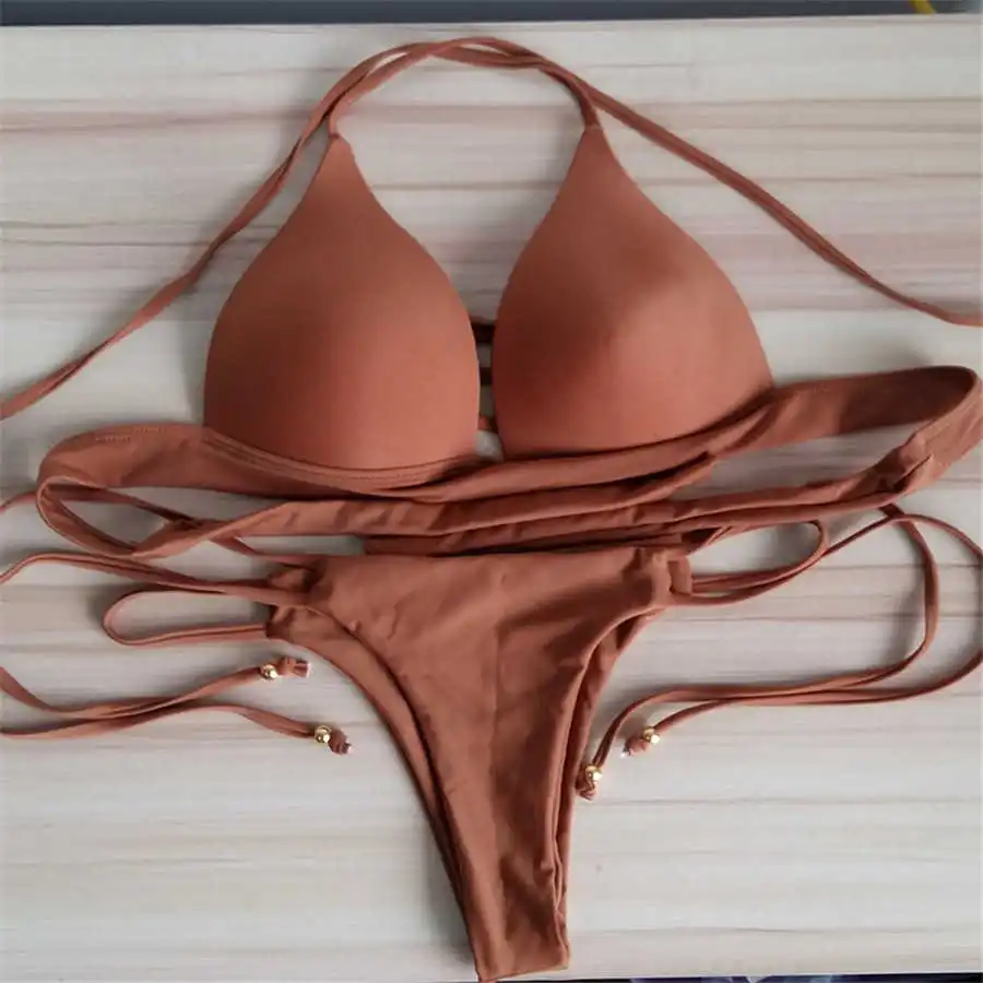 

YICN Swimwear Women Bandage Thong Bikini Sets Bikinis New Sexy Brazilian Biquini Bathing Suit Push Up Swimsuit Beachwear