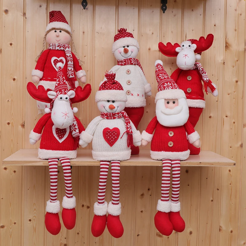 Mu&ntilde;ecos de Navidad retr&aacute;ctiles para ni&ntilde;os, figuritas de Pap&aacute; Noel, mu&ntilde;eco de nieve, alce, regalo de Navidad, adorno rojo para &aacute;rbol de Navidad-0