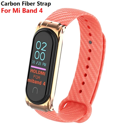For Mi Band 4 Красочное углеродное волокно mi Band 4 ремешок для mi Band 4 Xiao mi Band 4 с металлической основой спортивный браслет для mi Band 3 замена - Цвет: For Mi Band 4