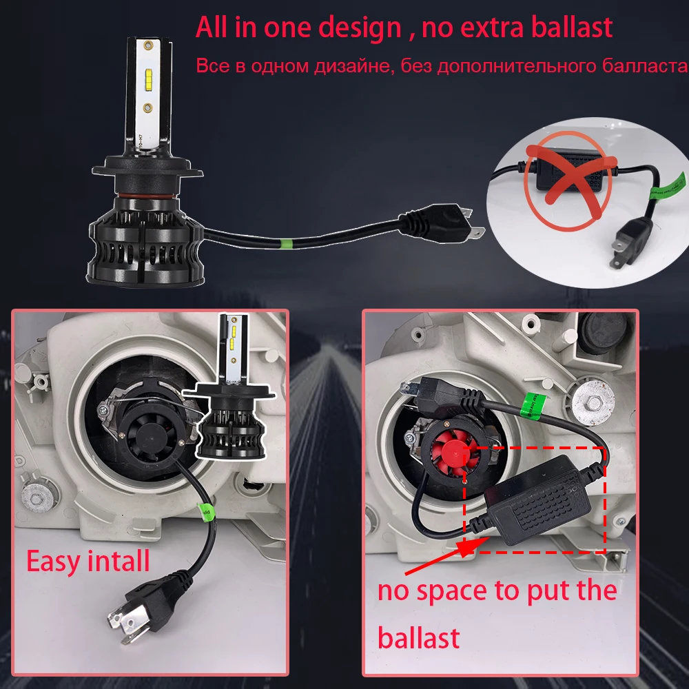 utttil 1860 Chips Car Headlight LED H7 H4 Light Bulbs H1 H8 H9 H11 9006 car Styling Auto Headlamp Fog 12V 8000K | Автомобили и