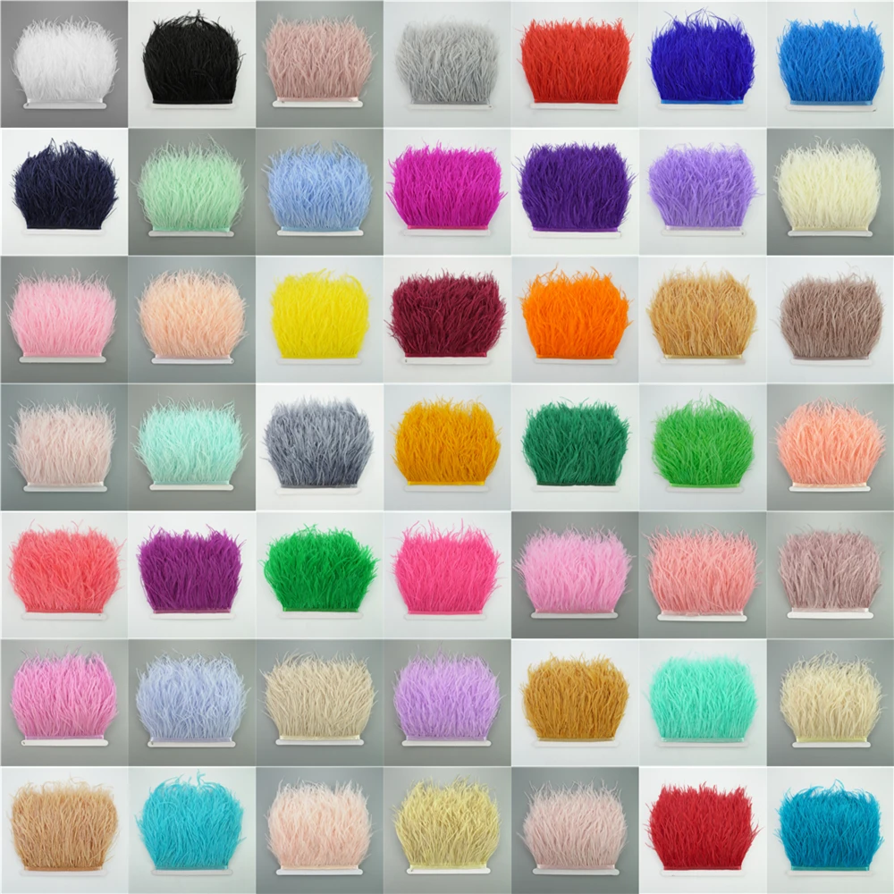 

10Meters Ostrich Feathers on Ribbon 10-15CM Feather Trim Boa Clothes Dress Sewing Costume White Fringe Skirt Decor Accessories
