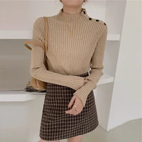 black button retro knit sweater for fallwinter 2021 new korean thick ribbed half high neck long sleeved sweater pullover women