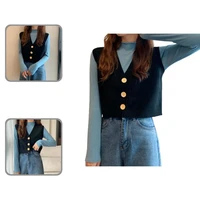 popular sweater vest buttons closure breathable v neck pure color knitting vest cardigan vest sweater vest