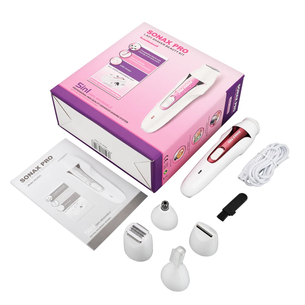 

USB Charging 5 in1 Multifunctional Epilator Waterproof Hair Removal Hair Remover Low Noise Fashion Design Painless Hair Trimmer