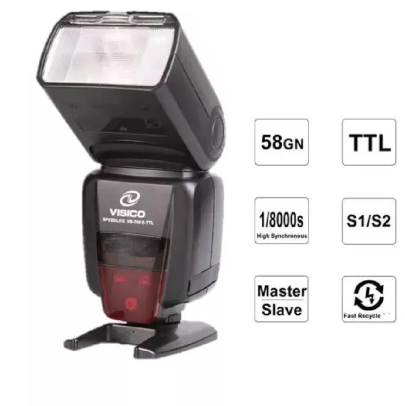 VISICO VS765 2,4G Беспроводная E-TTL GN58 Высокоскоростная синхронизация 0-360 ° горизонтальная скорость вспышки lite с ЖК-дисплеем для Canon Nikon