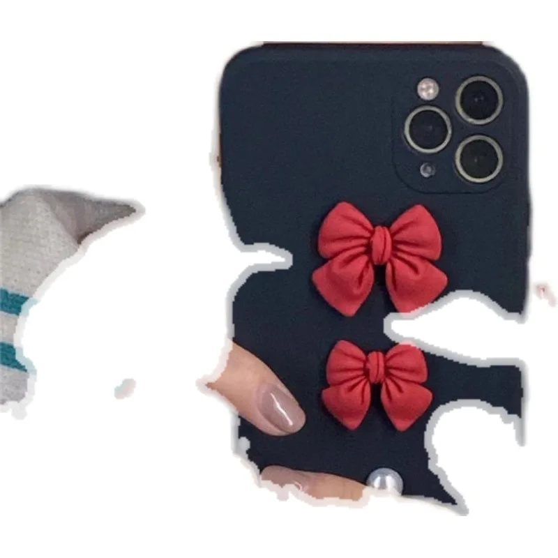 

black cool girl bow suitable for iphone12promax apple 11 mobile phone shell xs anti-drop liquid