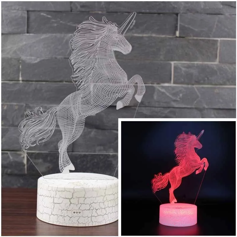 Drop Shipping Pegasus 3D светодиодный ночник сенсорный/дистанционный 16 цветов Настольная