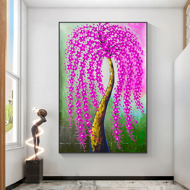 

Wall Art 100% Handpainted Flower Tree Morden Oil Painting On Canvas Abstract knife Wall Pictures For Living Room Decor Frameless