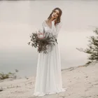 Платье LUXIYIAO LO81 свадебное пляжное с длинным рукавом и V-образным вырезом, шифоновое вечернее платье принцессы с открытой спиной, свадебные платья Boho