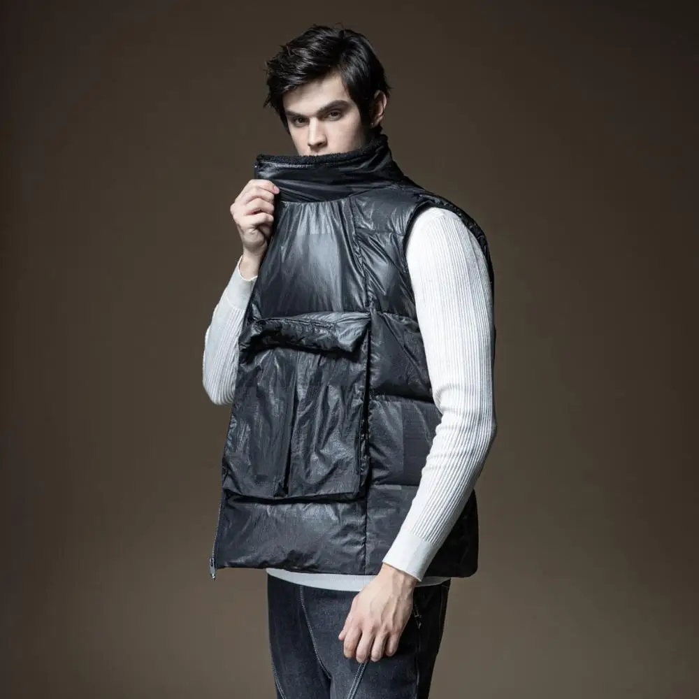 

Free Shipping New men's male man unique casual 2020 fashion black autumn lamb down collar down vest jacket for men B203607155