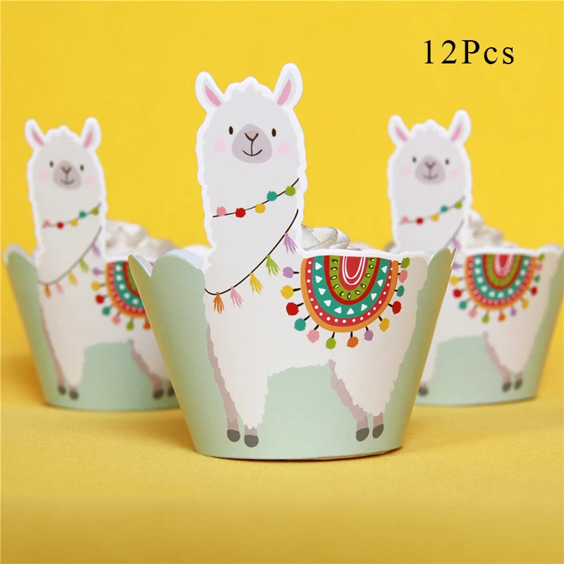 Cake wrappers x 12 Новейшие Альпака лама кактус тема Декоративная скатерть для вечеринки бумажные чашки пластины баннеры шары для детей принадлежности для рождения детей - Цвет: Cake wrappers x 12